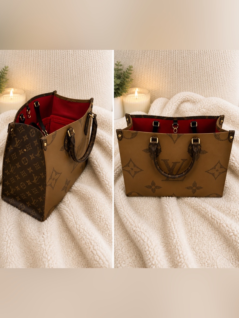 Louis Vuitton OnTheGo GM Monogram Reverse Tote Brown/Tan Red Interior + insert. - Picture 4 of 13